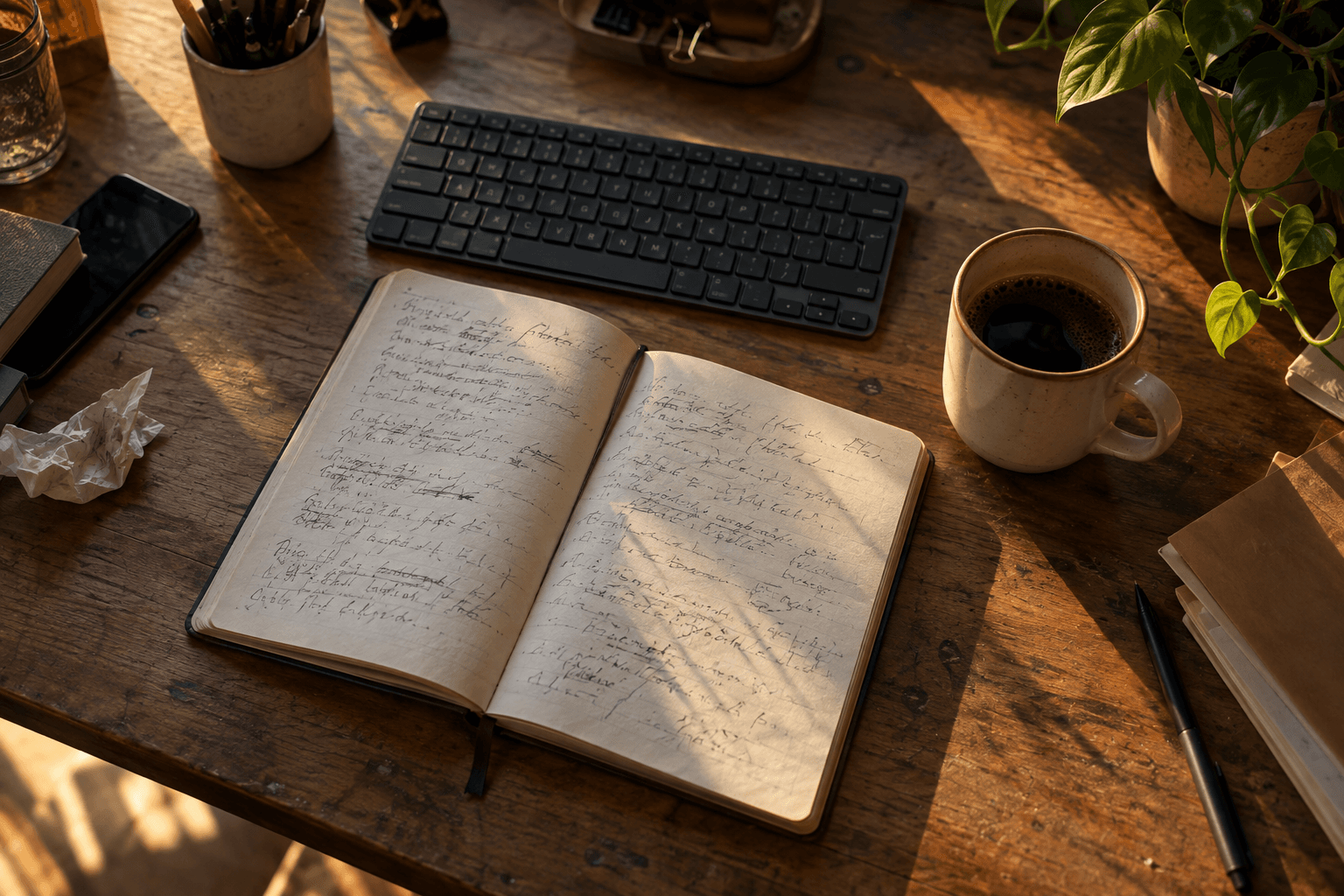Cuaderno de trabajo abierto sobre un escritorio